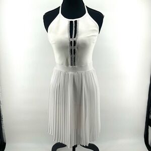 NWT White Halter Pleated Midi  Cutout Strappy Back Bridal‎ Luxury Dress Sz S